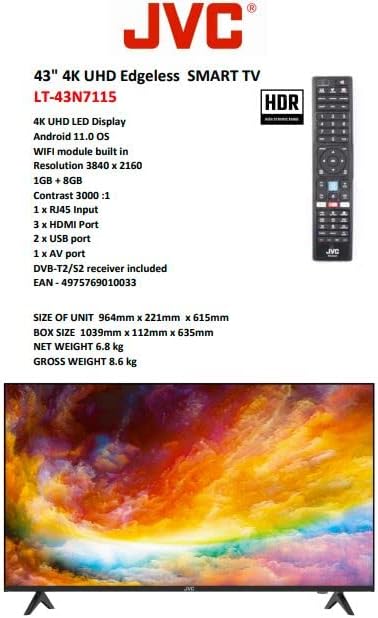 JVC 98 Inch 4K UHD Smart TV Webos, Netflix, YouTube, Shahid, Chromecast Built in Bluetooth & WiFi Colour Black Model - LT98N7125-1 Years Full Warranty.