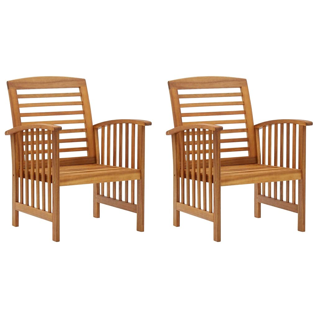 vidaXL 2x Solid Acacia Wood Garden Chairs Furniture Wooden Outdoor Seating Patio Terrace Seat Dining Dinner Slatted Chairs Armchair Set