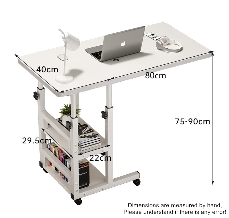 (80 * 40CM）Adjustable Standing Desk, Small Desks for Small Spaces Portable Laptop Computer Desk, Table for Bedrooms Couch Desk for Home Office Table Mobile Rolling Desk on Wheels with Storage (Wood)