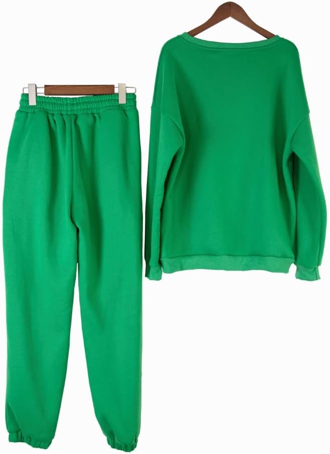 My Happy Place - Women Jogger Active Wear Sportswear | Sweatpant Suits for Ladies | Crew Neck Fleece Sweatshirt & Loose Pants | 2 Piece Jogging Outfit