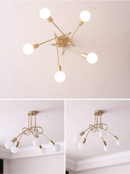 Garwarm Modern Sputnik Chandelier, Mid-Century Ceiling Light Fixture, Industrial Ceiling Lamp Brushed Nickel Gold Pendant Lighting for Dining Room Living Room,5 Lights(Bulbs NOT Included)