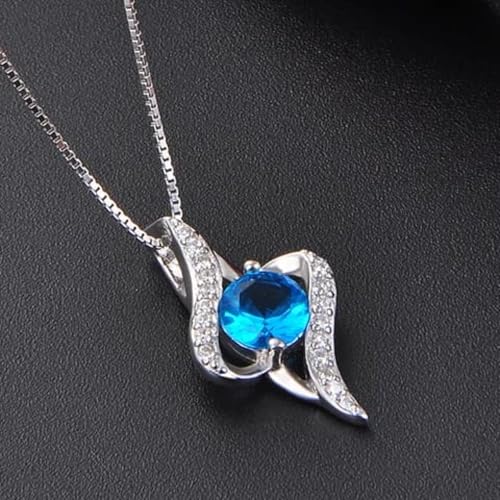 925 Sterling Silver Pendent Necklace With blue Zirconia in the middle jewelerry jewellery for women girls and lovers as a Gift with gift box fashion women jewelry necklace