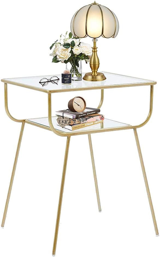 EKR Bedside Table Night Stands Side Table Tempered Glass Top for Bedrooms Living Room Mid Century Accent Metal Gold End Table Modern