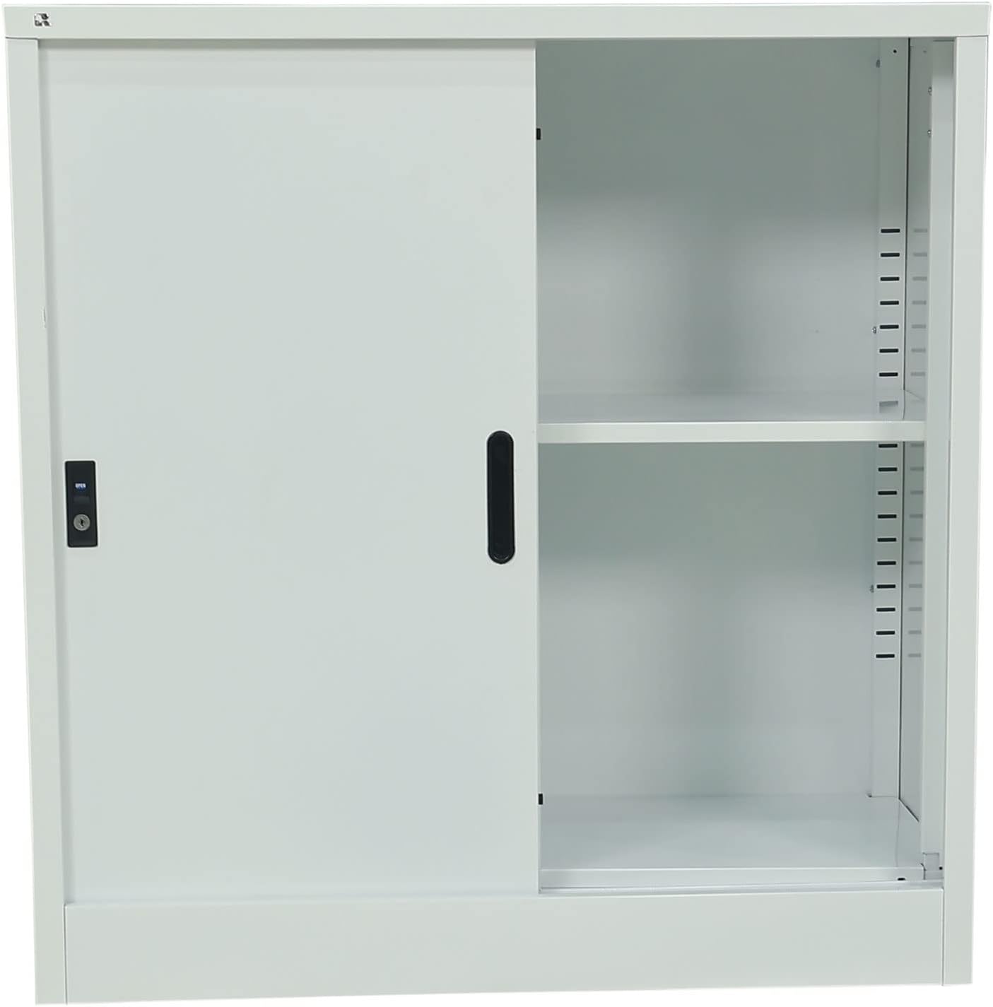 RIGID Steel Sliding Door Cupboard Low Hight Steel Filing Cabinet with Shelves Storage (White)