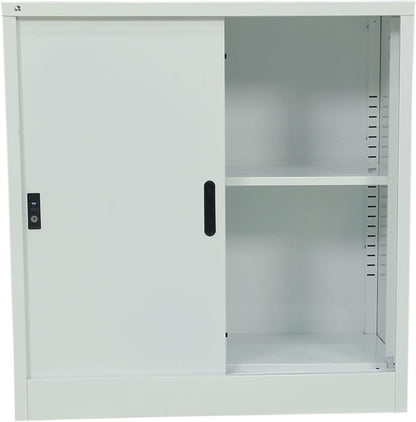 RIGID Steel Sliding Door Cupboard Low Hight Steel Filing Cabinet with Shelves Storage (White)