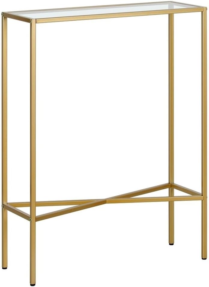 JOHN'SDECOR Small Console Table Entryway Table Sofa Side Table Metal Console Table With Clear Glass Modern Console Table TV Stand Modern Hallway Narrow Console Table For Living (Gold)