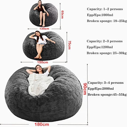 LIMOS Bean Bag Chair Cover(Cover Only,No Filler),Oversized Soft Fluffy PV Velvet Sofa Bed Cover, Soft And Comfortable Lazy Sofa Bed Cover (150cm x 75 cm, dark grey)