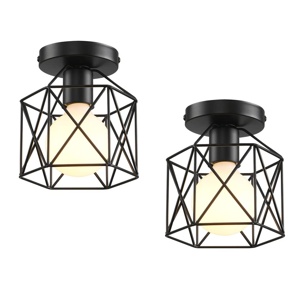 LIUSUN LIULU 2 Pack Industrial Ceiling Light Fixture, E26 E27 Vintage Rustic Ceiling Hanging Lighting, Rustic Pendant Light Chandelier Fixture for Kitchen Island Dining Room Living Room Hallway