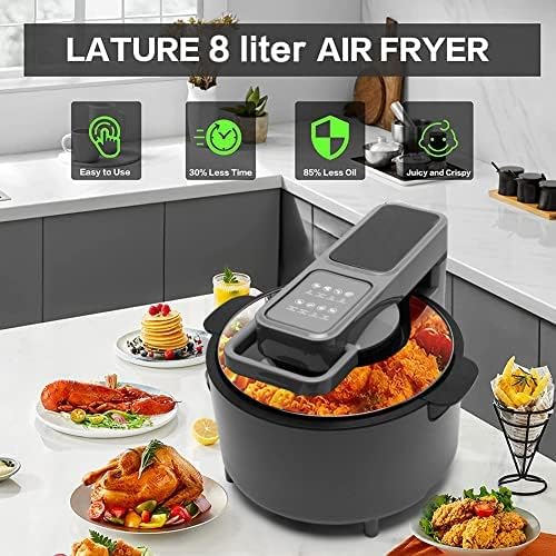 8 Liter Air Fryer Timer & Temperature Controls,8 Touch Screen Preset with Digital LCD Touch Screen，with Glass Lid, Dishwasher Safe and Non-stick Basket, Oil-Less Healthy Cooker (Grey-D)