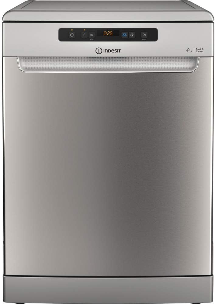 Indesit Dishwasher Freestanding Full Size 14 Place Settings, 8 Programs Delay Timer, Extra-Hot 72°c Rinse.Designed for Smaller loads -Made in Poland, Inox colour DFO-3C23XUK