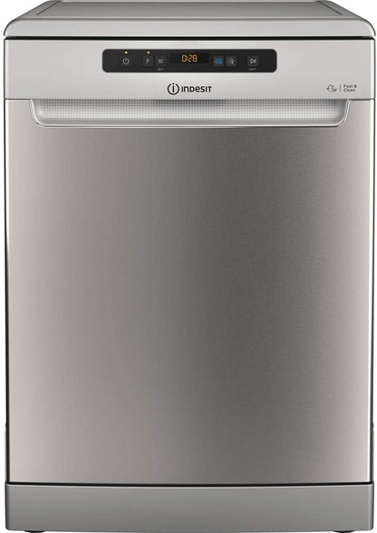 Indesit Dishwasher Freestanding Full Size 14 Place Settings, 8 Programs Delay Timer, Extra-Hot 72°c Rinse.Designed for Smaller loads -Made in Poland, Inox colour DFO-3C23XUK