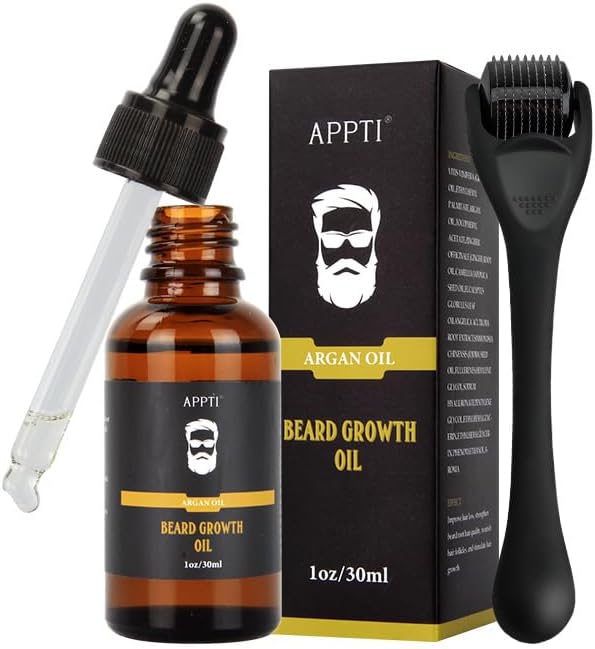 Beard Growth Oil Kit – Beard Roller for Hair Growth for Men - Biotin Beard Growth Oil - Beard Roller Beard Kit for Thickening and Conditioning Beards