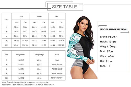 Maeau Women's Long Sleeve Rash Guard UV Protection Zipper Printed Surfing One Piece Swimsuit Bathing Suit