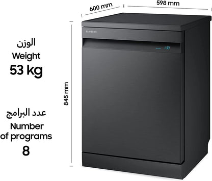 Samsung Freestanding Dishwasher with High Energy Efficiency, 14 Place Settings, Black, Smartphone Compatible, DW60A8050FG/GU, 1 Year Warranty