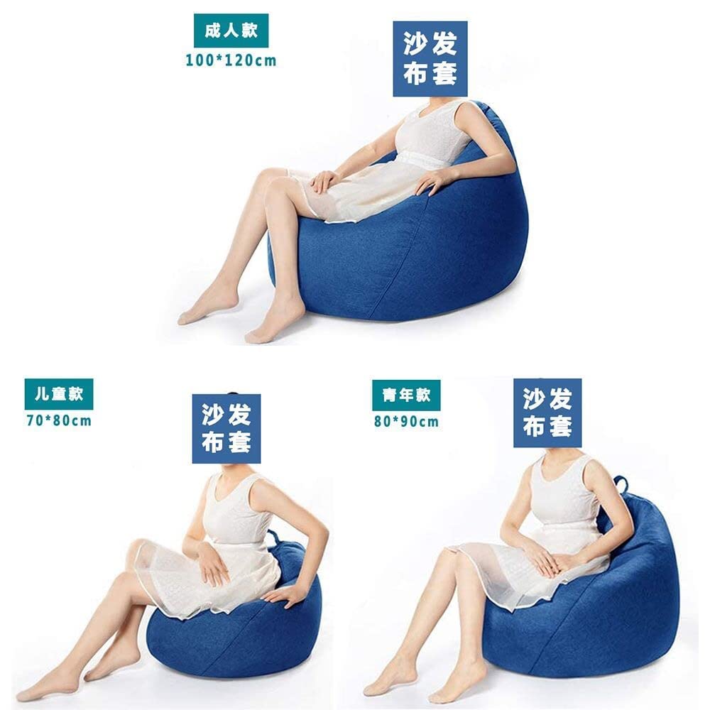 KODENG Large Small Lazy Sofas Cover Chairs Without Filler Linen Cloth Lounger Seat Bean Bag Pouf Puff Couch Tatami Living Room Beanbags (Blue, 70x80cm)