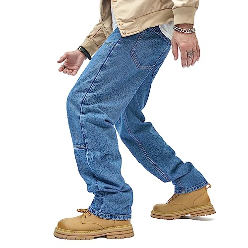 WEIBUMAOYI Men's Loose Fit Pants Relaxed-Fit Men Jeans Washed Oversize Straight Leg Carpenter Jean