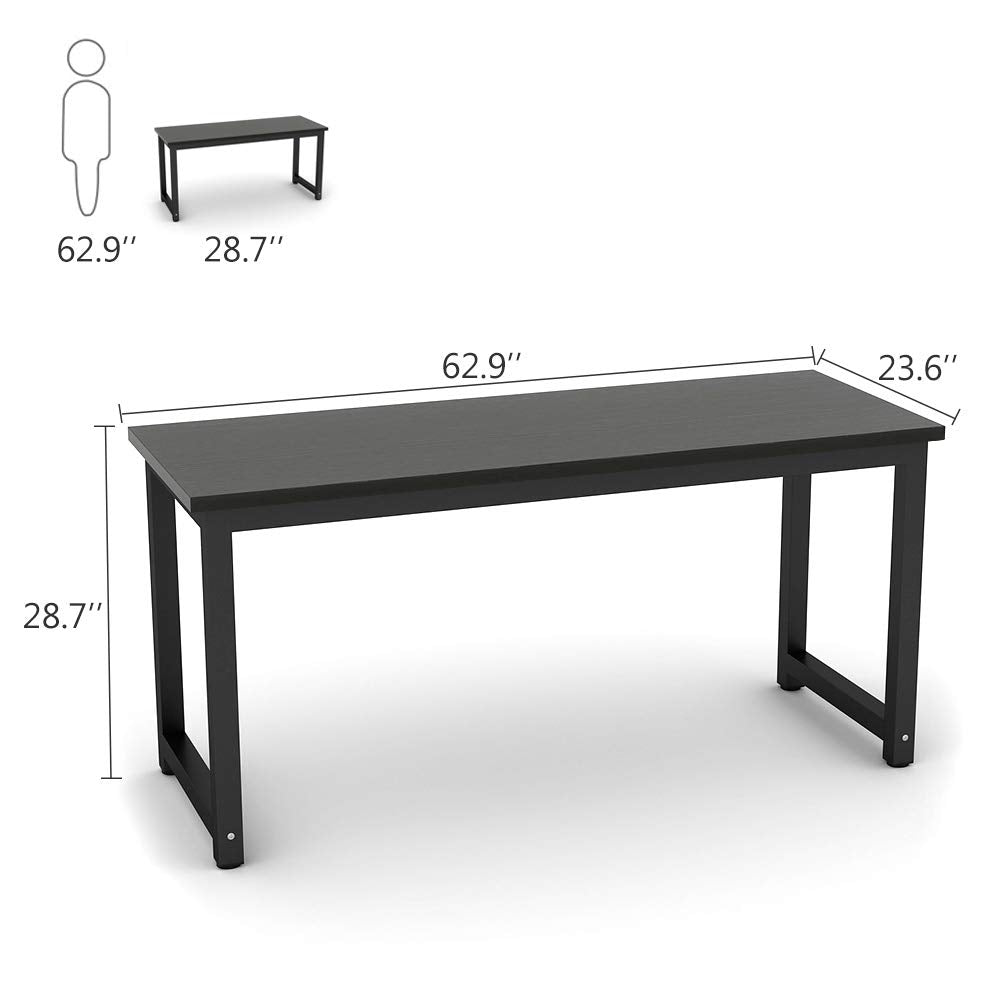 Tribesigns Computer Desk, Large Office Desk Computer Table Study Writing Desk for Home Office, Walnut + Black Leg, 63 X 23.6 inch