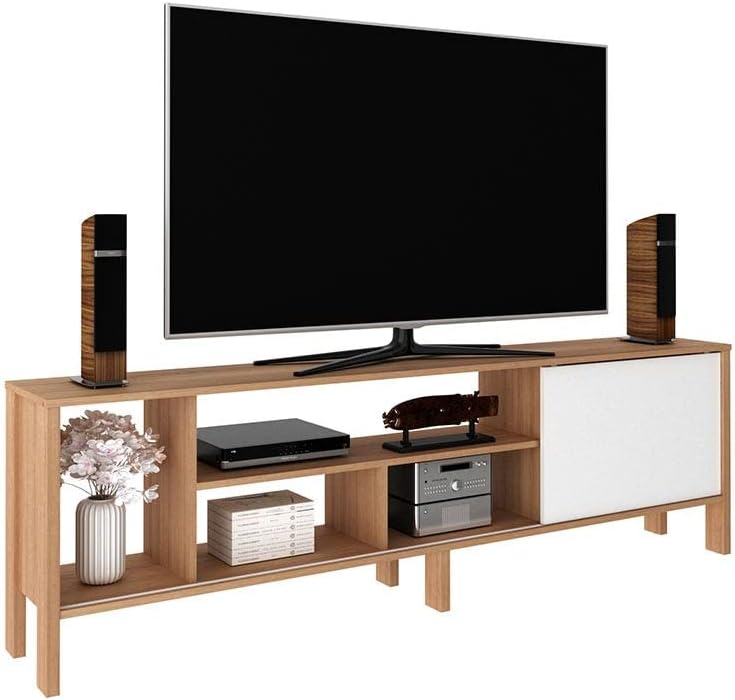 Danube Home Cedro TV Cabinet For Up To 70 Inches TV I Entertainment Modern Design Wall Unit Furniture I Wooden TV Stand For Living Room, Bedroom | TV Rack L183xW30xH56 cm - Almond/White