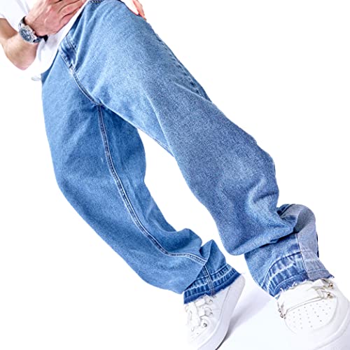 WEIBUMAOYI Men's Loose Fit Pants Relaxed-Fit Men Jeans Washed Oversize Straight Leg Carpenter Jean