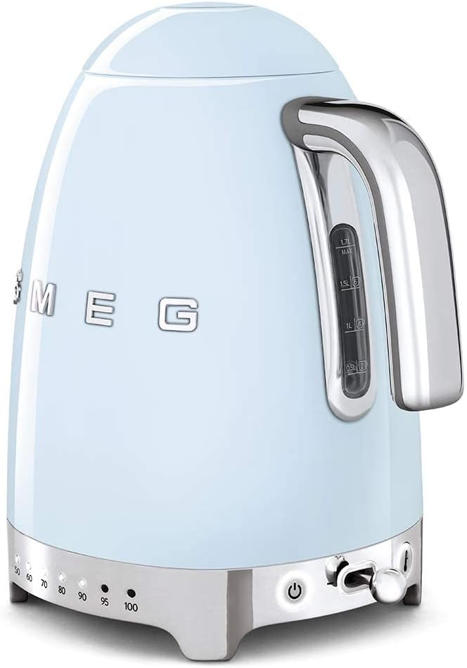 Smeg Klf04PkUK, 50'S Retro Style Kettle, 7 Temperature Settings, 1.7 L Capacity With Water Level Indicator, 360 Swivel Base, Anti-Slip Feet, Soft Opening Lid, Stainless Steel, Pink, 1 Year Warranty