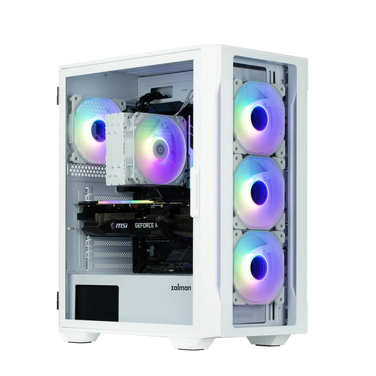 Zalman i3 NEO TG ATX Gaming PC Computer Case - 4 x 120mm Infinity Mirror ARGB Fans - ATX, mATX, Mini-ITX, Tempered Glass Front & Side Panel, White