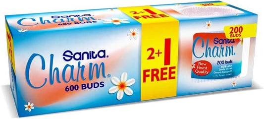 Sanita Charm 100% Cotton Buds, 600 (200X2+1) Buds