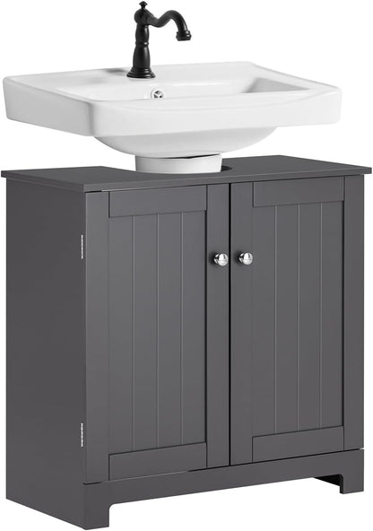 SoBuy (UAE STOCK) BZR18-II-W, Under Sink Cabinet Bathroom Vanity Unit Bathroom Storage Cabinet with 2 Doors, Suitable for Pedestal Sinks