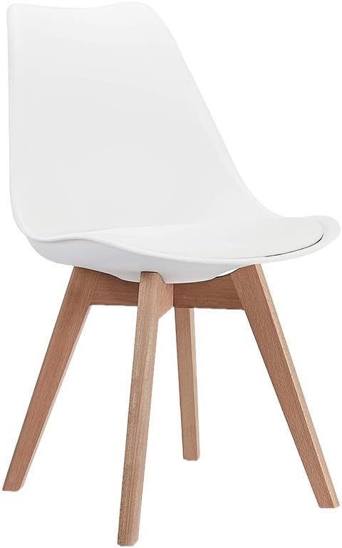 CangLong Mid Century Modern DSW Dining Chair with Wood Legs for Kitchen, Living Dining Room, Set of 1, White, KU-191226