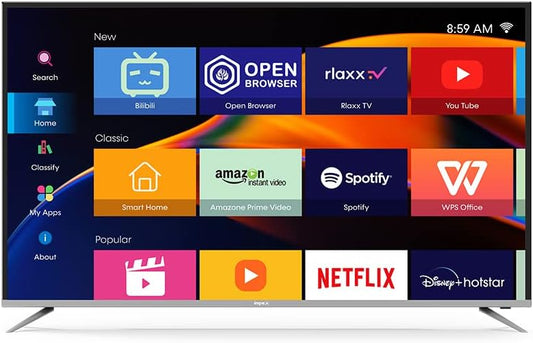 Impex 65" UHD Smart LED TV - Android 9.0, Quad Core Processor, A+ Grade Panel, 4K Ultra HD, E-Share, 2-Year Warranty - HDMI, USB, WiFi, Wall Mount, Super Slim, Smart Energy Saving