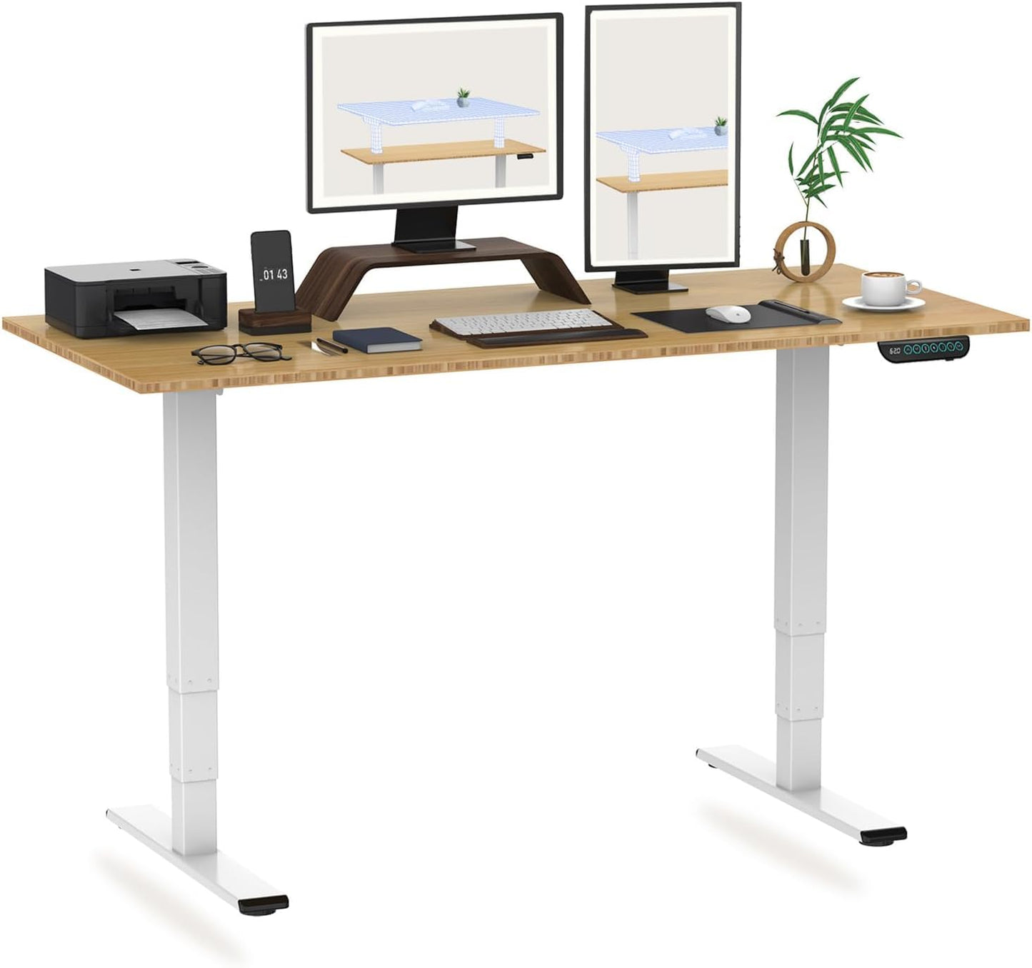 FLEXISPOT Electric Standing Desk E5, Height Adjustable Desk with Whole-Piece Bamboo Board and Dual Motor 3 Stages, 48x24 Inch, 4 Presets, Large Load Capacity Stand Up Desk Workstation Home Office