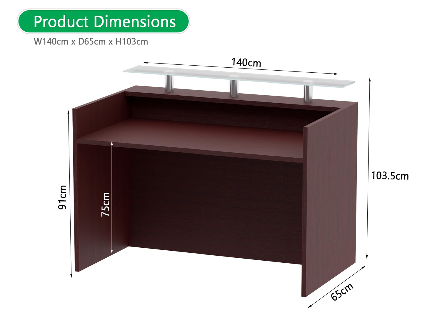 Mahmayi REC-2 Designer Reception Desk For Office Space, Front Office Desk (White-Coco Bolo)