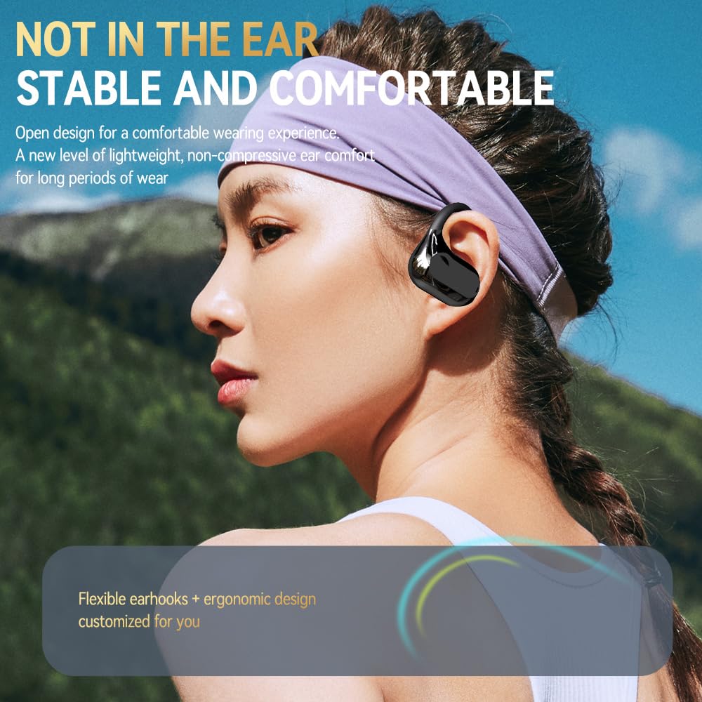 Biliyer Open-Ear Wireless Earphones Stable Fit, and Immersive Sound, Bluetooth 5.3, 16mm Dynamic Drivers, 48 Hours Sports Earbuds with Ear Hooks Headphones Compatible with iPhone & Android