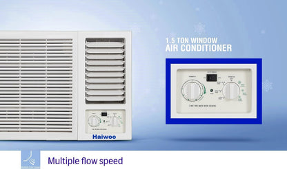 Haiwoo Window Air Conditioner HWAC-18K-R, Golden Fin Capacity: 18000 Btu 1.5 Ton T3 Highly Efficient Tropical Compressor, D68 x W65 x H43 Cm White