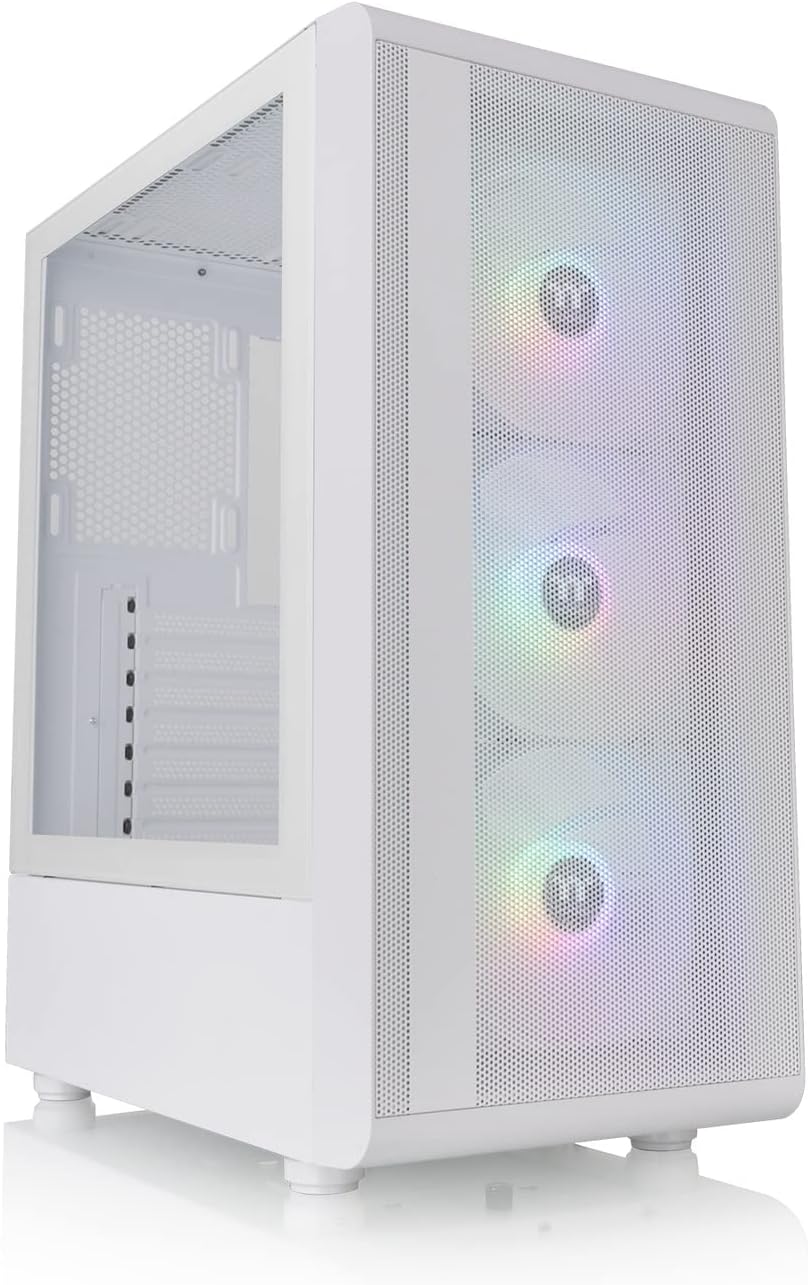 Thermaltake S200 TG ARGB Snow ATX Tempered Glass Mid Tower Gaming Computer Chassis, Mesh Front Panel, Built-in PSU Cover, Three 120mm ARGB Lite Front Fans Pre-Installed - White