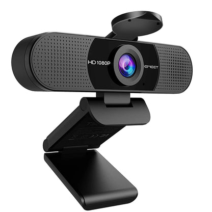 EMEET 1080P Webcam with Microphone, C960 Web Camera, 2 Mics Streaming Webcam with Privacy Cover, 90°View Computer Camera, Plug&Play USB Webcam for Calls/Conference, Zoom/Skype/YouTube, Laptop/Desktop