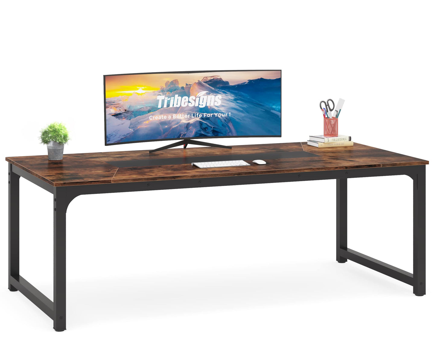 Tribesigns Computer Desk, Large Office Desk Computer Table Study Writing Desk for Home Office, Walnut + Black Leg, 63 X 23.6 inch