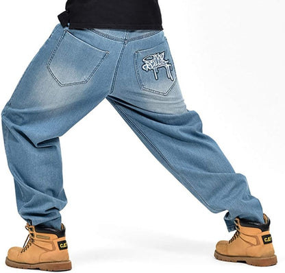 LUOBANIU Men's Vintage Hip Hop Style Baggy Jeans Denim Loose Fit Dance Skateboard Pants