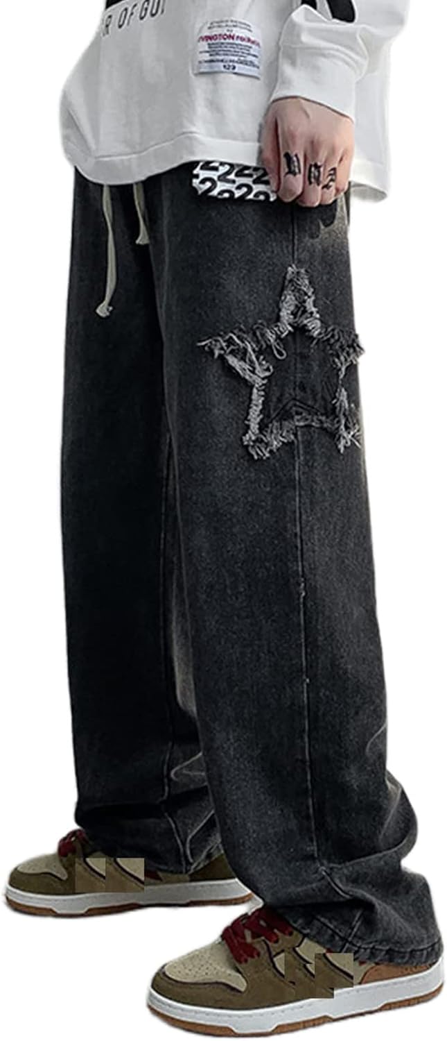 FantasyGears Y2k Jeans Men Grunge Hip Hop Baggy Pants Straight Leg Graphic Denim Joggers Loose Goth Trousers Streetwear