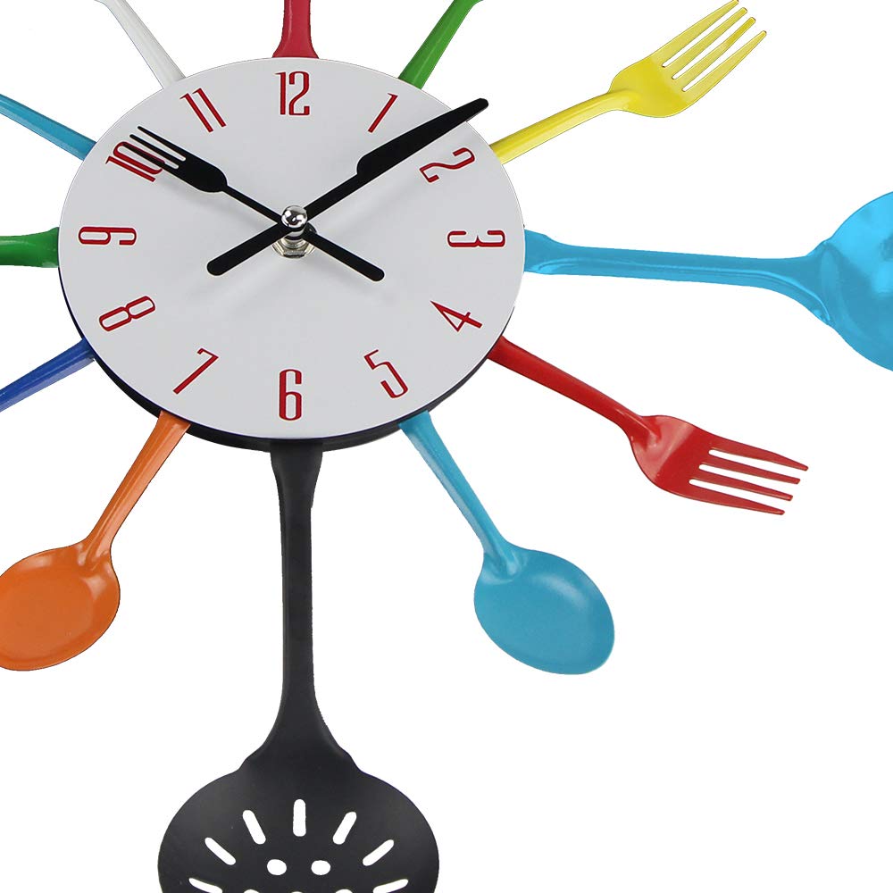 Timelike Wall Clock, 16" Metal Kitchen Cutlery Utensil Spoon Fork Wall Clock Creative Modern Home Decor Antique Style Wall Watch (Black)