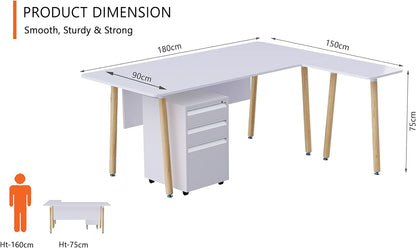 Mahmayi Zelda M225-16 Modern Executive Desk with Check Writing Ledge, Underneath Storage Cubby, Locking Drawer, and Storage Cabinet - Office Furniture for Productivity - Walnut/White (160cm)