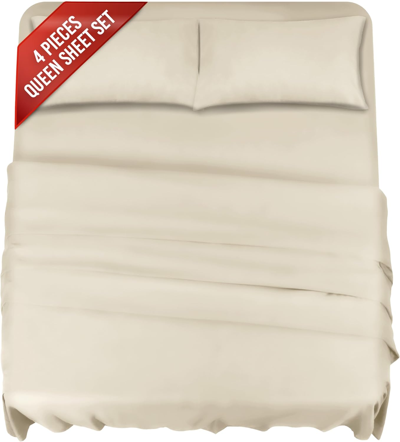 Premium Beige King Sheets Set - 1800 TC Series 4 Piece Bed Sheets - Soft Brushed Microfiber Fabric - 16 Inches Deep Pockets Sheets Wrinkle Free & Fade Resistant by Infinitee Xclusives