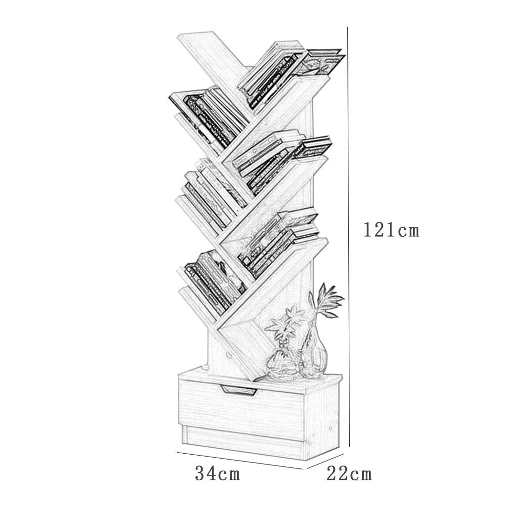 U-HOOME Bookshelf， Tree Bookcase, 7-Tier Bamboo Wood Book Rack, Storage Shelves in Living Room, Free-Standing book shelf Organizer, Space Saver for Home, Office, Kid's Room Retro