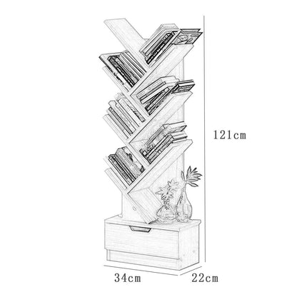 U-HOOME Bookshelf， Tree Bookcase, 7-Tier Bamboo Wood Book Rack, Storage Shelves in Living Room, Free-Standing book shelf Organizer, Space Saver for Home, Office, Kid's Room Retro