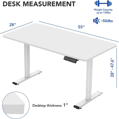 Flexispot EN1 Height Adjustable Standing Desk with Memory Height Adjustable Whole-Piece Desk Top (55x28, Black Frame + White Top)