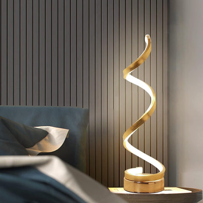 HOCC Spiral LED Table Lamp, Curved LED Desk Lamp, Contemporary Minimalist Lighting Design, Warm White Light, Smart Acrylic Perfect Material for Bedroom Living Room (Gold)