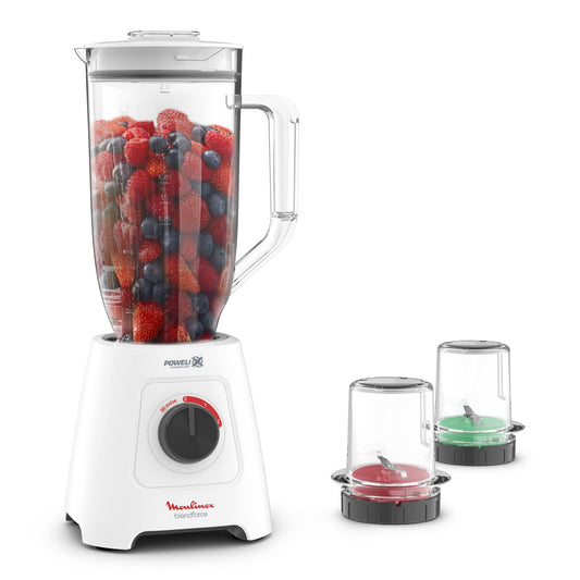 MOULINEX Blender | BlendForce XXL Jar 2.8 L Blender Smoothie Maker | Mixer | 600 W | 2 Attachments | 2.8L XXL Plastic Jar| 6 Powelix Blades | Ice Crush | 2 Speeds | 2 Years Warranty | LM458127