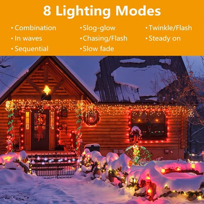 AUTOYSUR 16.4ft 256 LEDs Solar Icicle String Lights 8 Modes Waterproof Icicle Christmas Lights Outdoor Curtain Fairy Lights, Window Bedroom Wedding LED Waterfall Decorations Lights