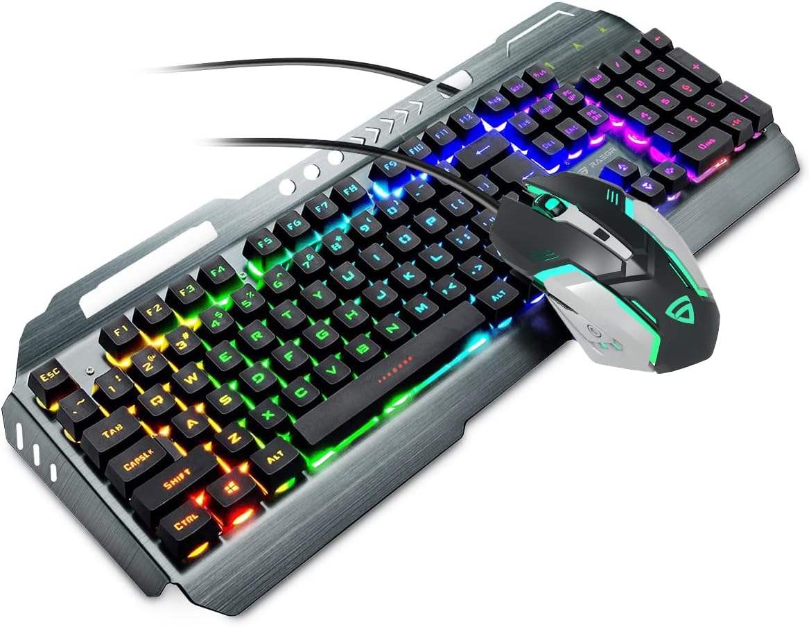 RAEGR RapidGear X30 Wired Rainbow Backlight Keyboard and 1200 dpi Mouse Set, LED Backlit, Floating Keycaps with Breathing Lights Effect, Plug and Play | Compatible with PC/Laptop/Mac - Black RG10471