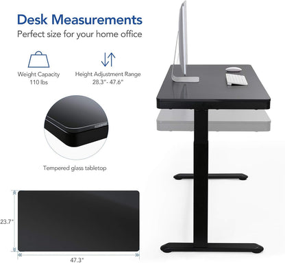 Flexispot Electric Height AdjUStable Standing Desk With Drawer 48 X 24 Inch Tempered Glass White Desktop & Frame Home Office Computer Workstation (2.4A USb Charge Ports, Memory Controller, Child Lock)