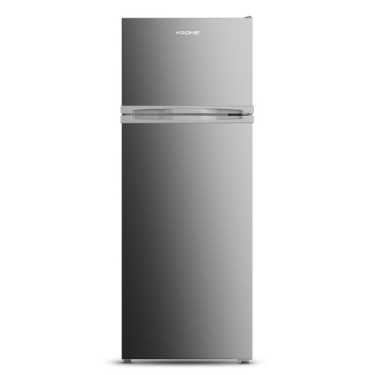 KROME 270L Gross, Double Door Top Mounted Refrigerator with Uniform Air Flow System,De Frost,Powerfull Cooling,Energy Efficient,Adjustable Storage,INOX color,10 Year Compressor Warranty-KR-RDC 270IH